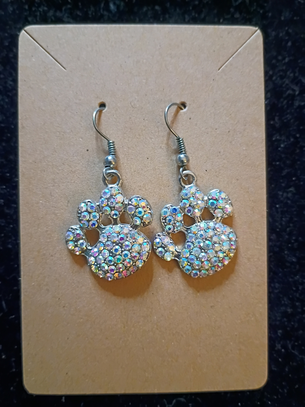 Crystal Paw Print Dangle Earrings - Iridescent